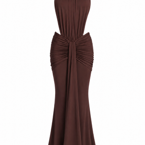 SOREN GOWN — Draped Halterneck Open-Back Maxi