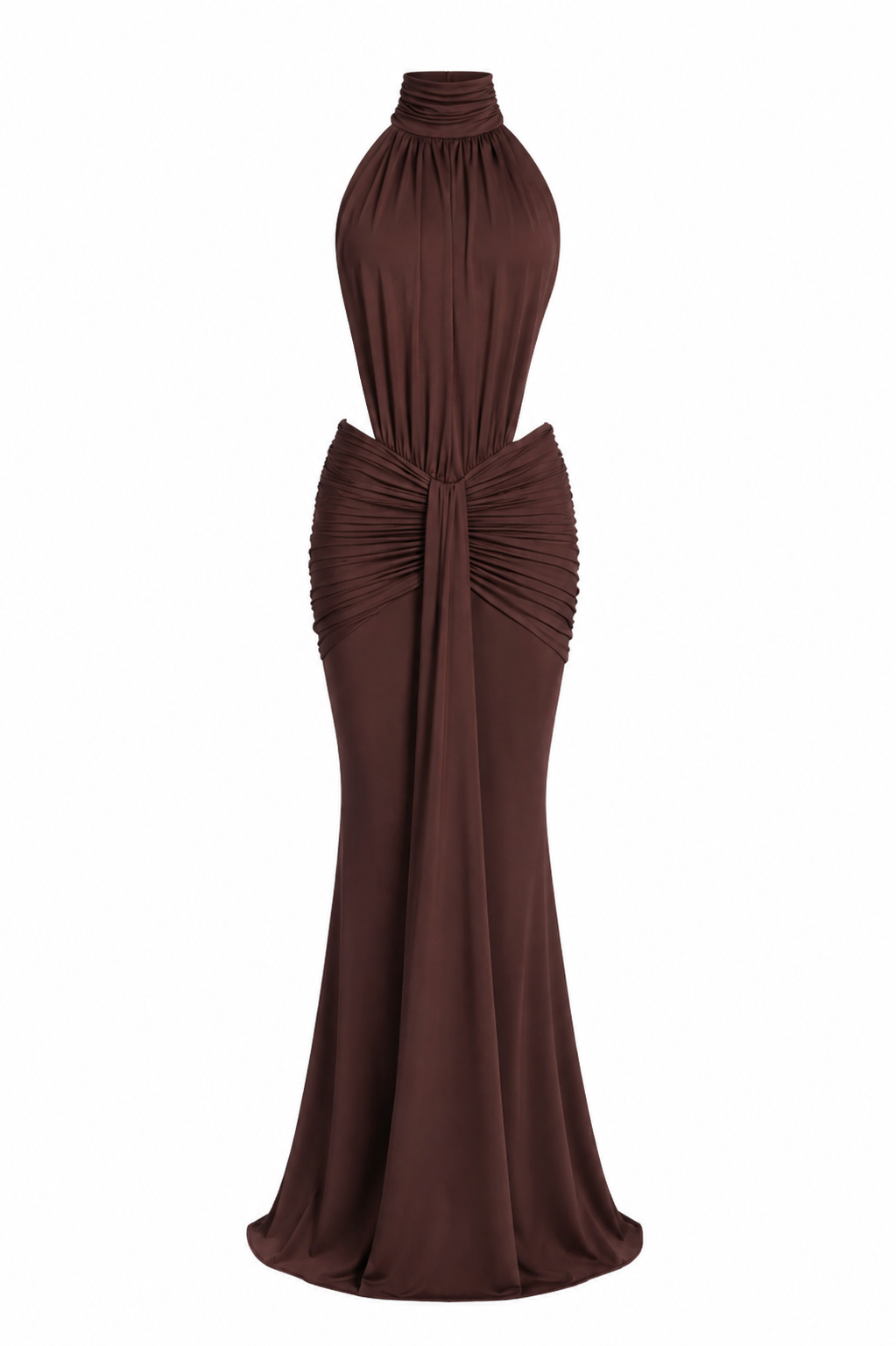 SOREN GOWN — Draped Halterneck Open-Back Maxi