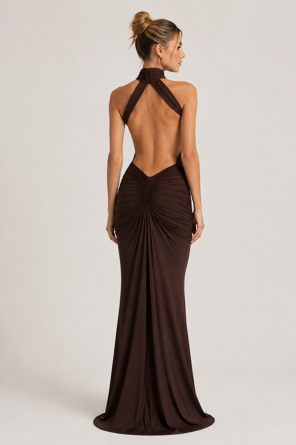 SOREN GOWN — Draped Halterneck Open-Back Maxi