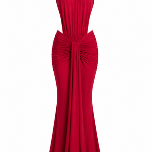 SOREN GOWN — Draped Halterneck Open-Back Maxi