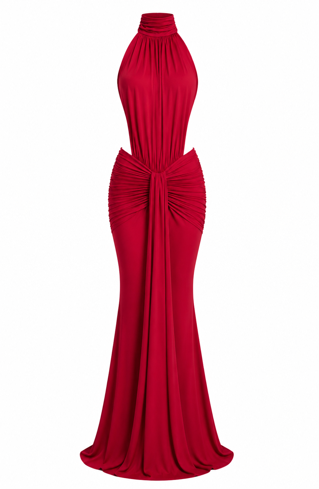 SOREN GOWN — Draped Halterneck Open-Back Maxi