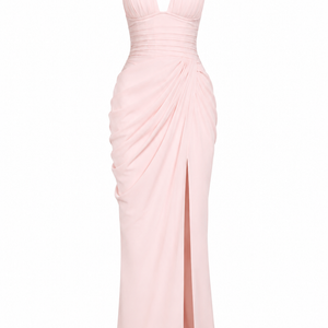 VALENTINA GOWN — Plunge Halter Draped Maxi Dress