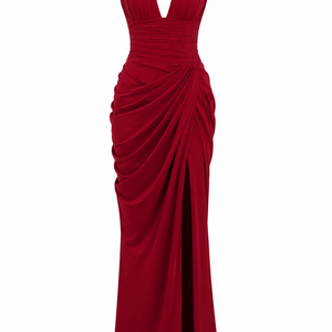 VALENTINA GOWN — Plunge Halter Draped Maxi Dress