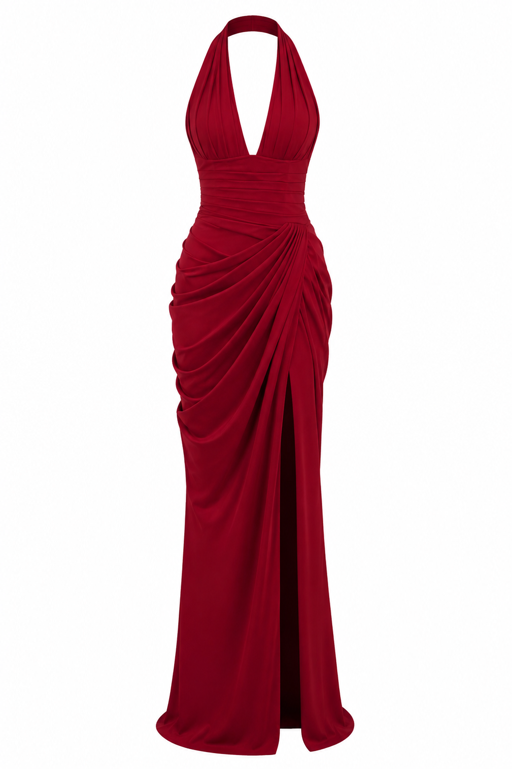 VALENTINA GOWN — Plunge Halter Draped Maxi Dress