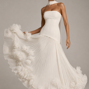 FLEUR GOWN — Strapless Floral Pleated Maxi Dress