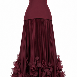 FLEUR GOWN — Strapless Floral Pleated Maxi Dress