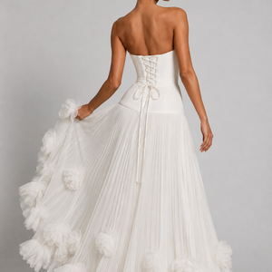 FLEUR GOWN — Strapless Floral Pleated Maxi Dress