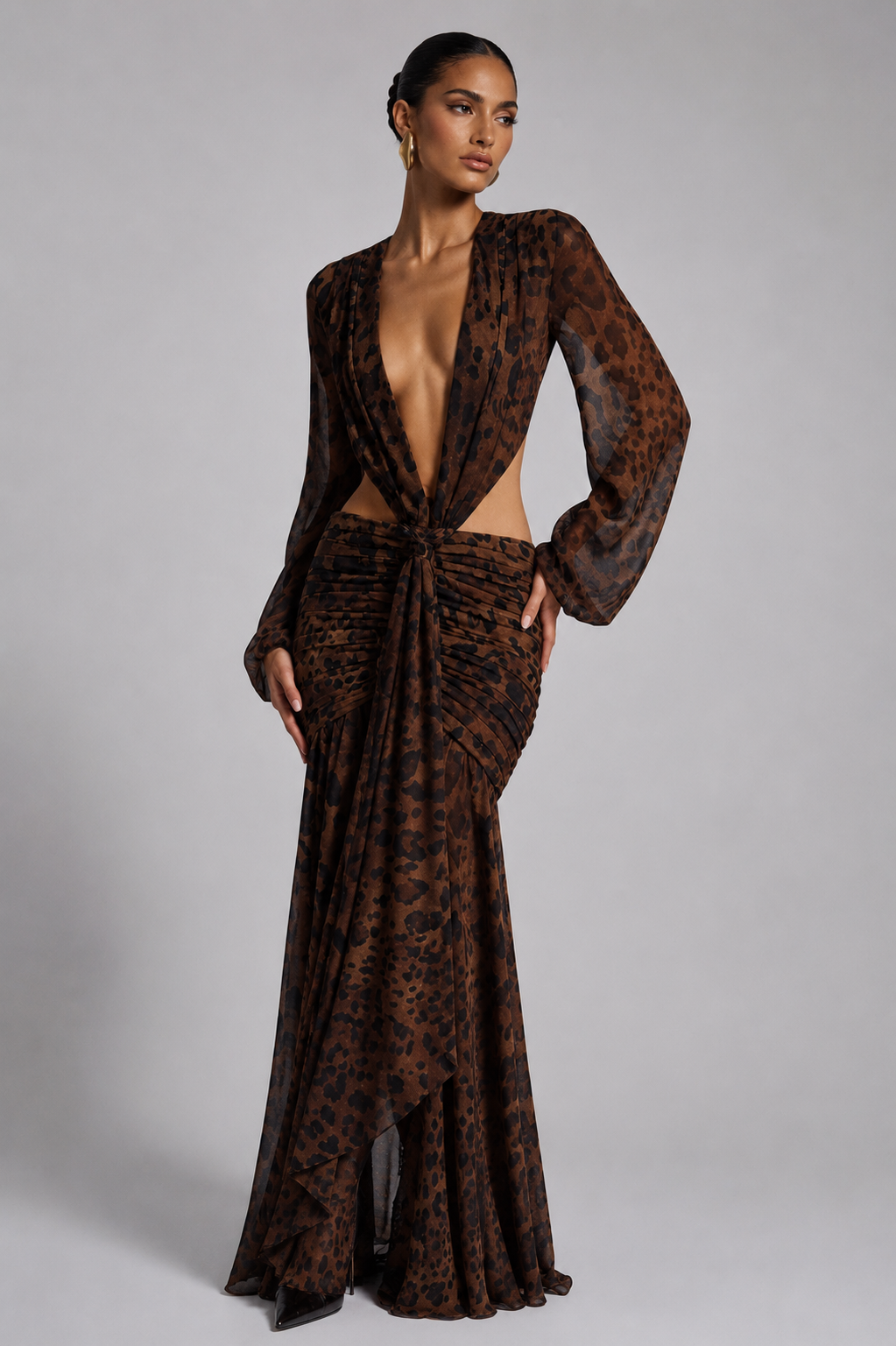 LUCIANA GOWN — Open-Back Chiffon Maxi Dress