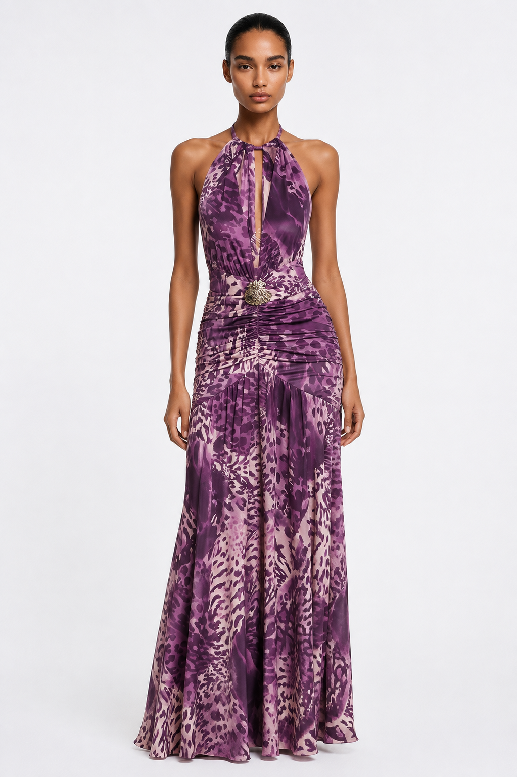 AMARA GOWN — Printed Halter Maxi Dress