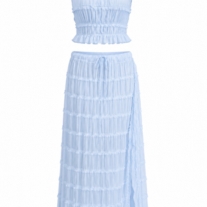 SIENNA SET — Shirred Halter Top &amp; Tiered Maxi Skirt