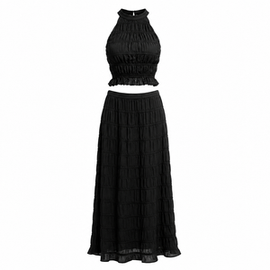 SIENNA SET — Shirred Halter Top &amp; Tiered Maxi Skirt