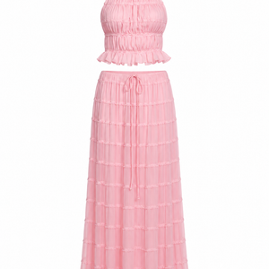 SIENNA SET — Shirred Halter Top &amp; Tiered Maxi Skirt
