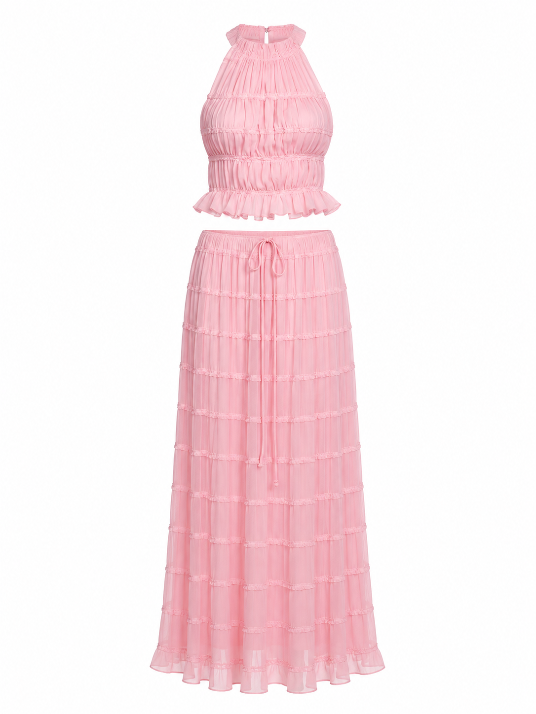 SIENNA SET — Shirred Halter Top &amp; Tiered Maxi Skirt