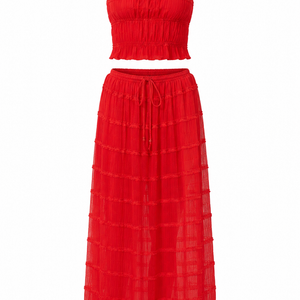 SIENNA SET — Shirred Halter Top &amp; Tiered Maxi Skirt