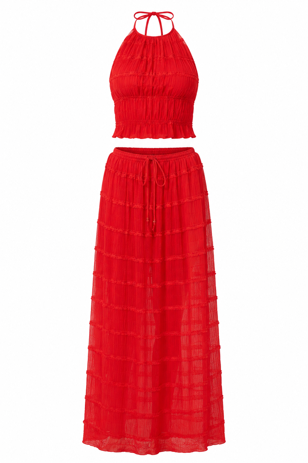 SIENNA SET — Shirred Halter Top &amp; Tiered Maxi Skirt