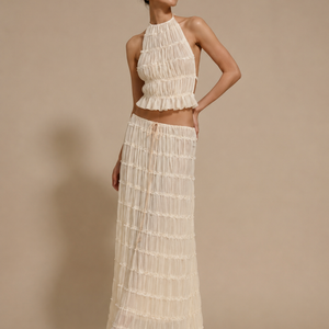 SIENNA SET — Shirred Halter Top &amp; Tiered Maxi Skirt