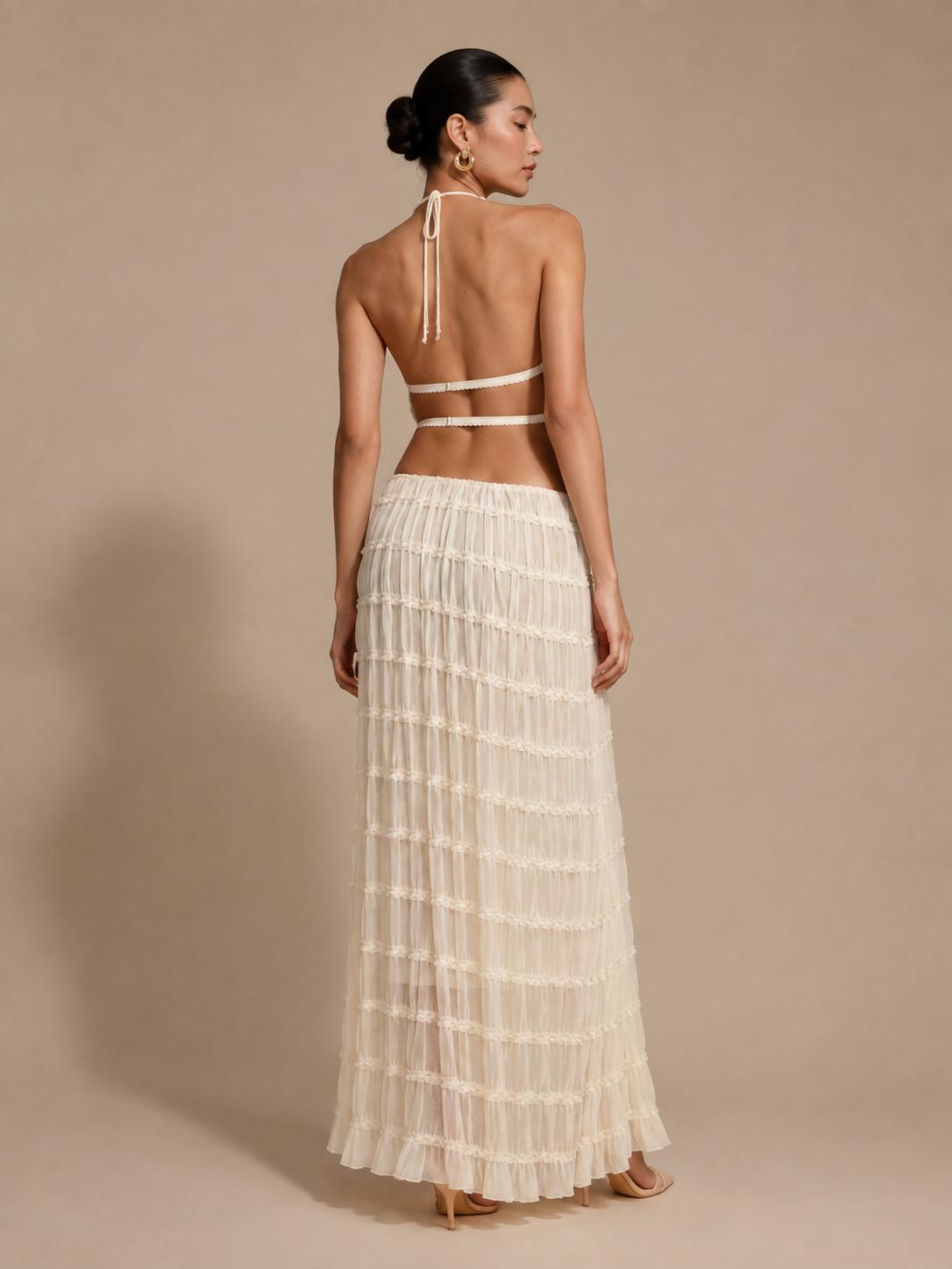 SIENNA SET — Shirred Halter Top &amp; Tiered Maxi Skirt