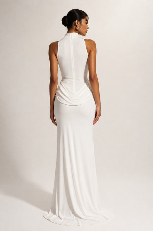 AURELIA GOWN — High-Neck Open-Back Maxi Dress