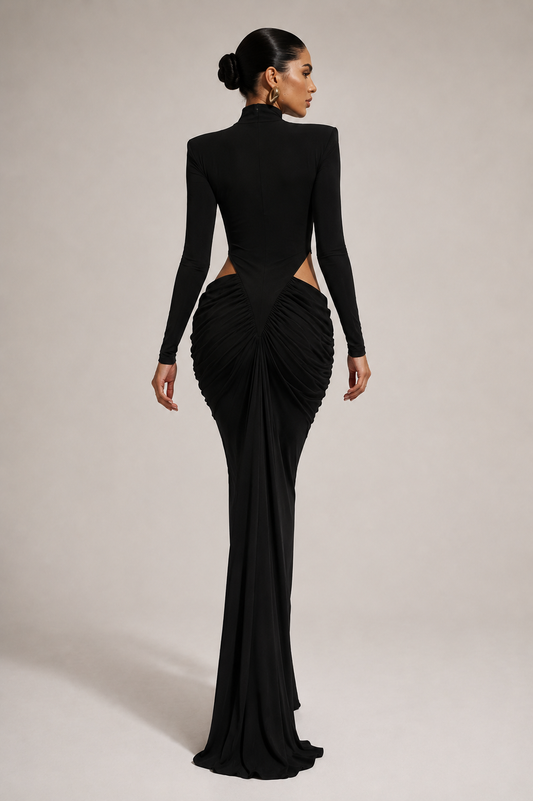 Bauchfreies Outfit Plissiertes Rollkragen-Langarmkleid für Damen