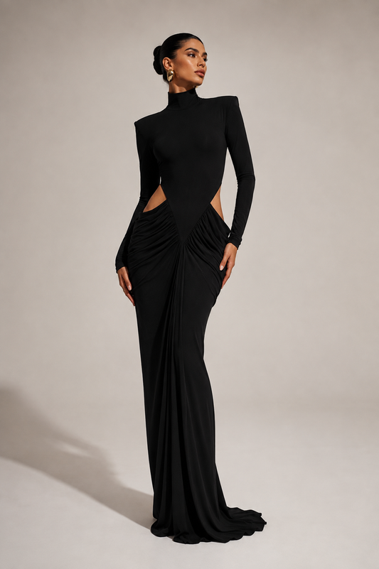 Bauchfreies Outfit Plissiertes Rollkragen-Langarmkleid für Damen
