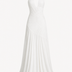 ISLA GOWN — Pleated Halter Open-Back Maxi