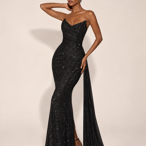 SORAYA GOWN — Strapless Ruched Drape Maxi