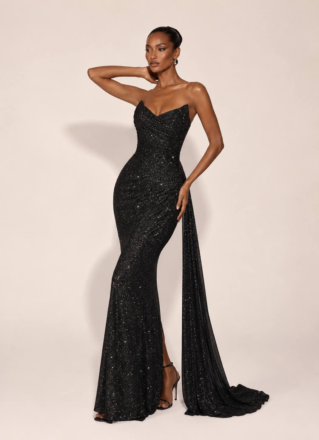 SORAYA GOWN — Strapless Ruched Drape Maxi