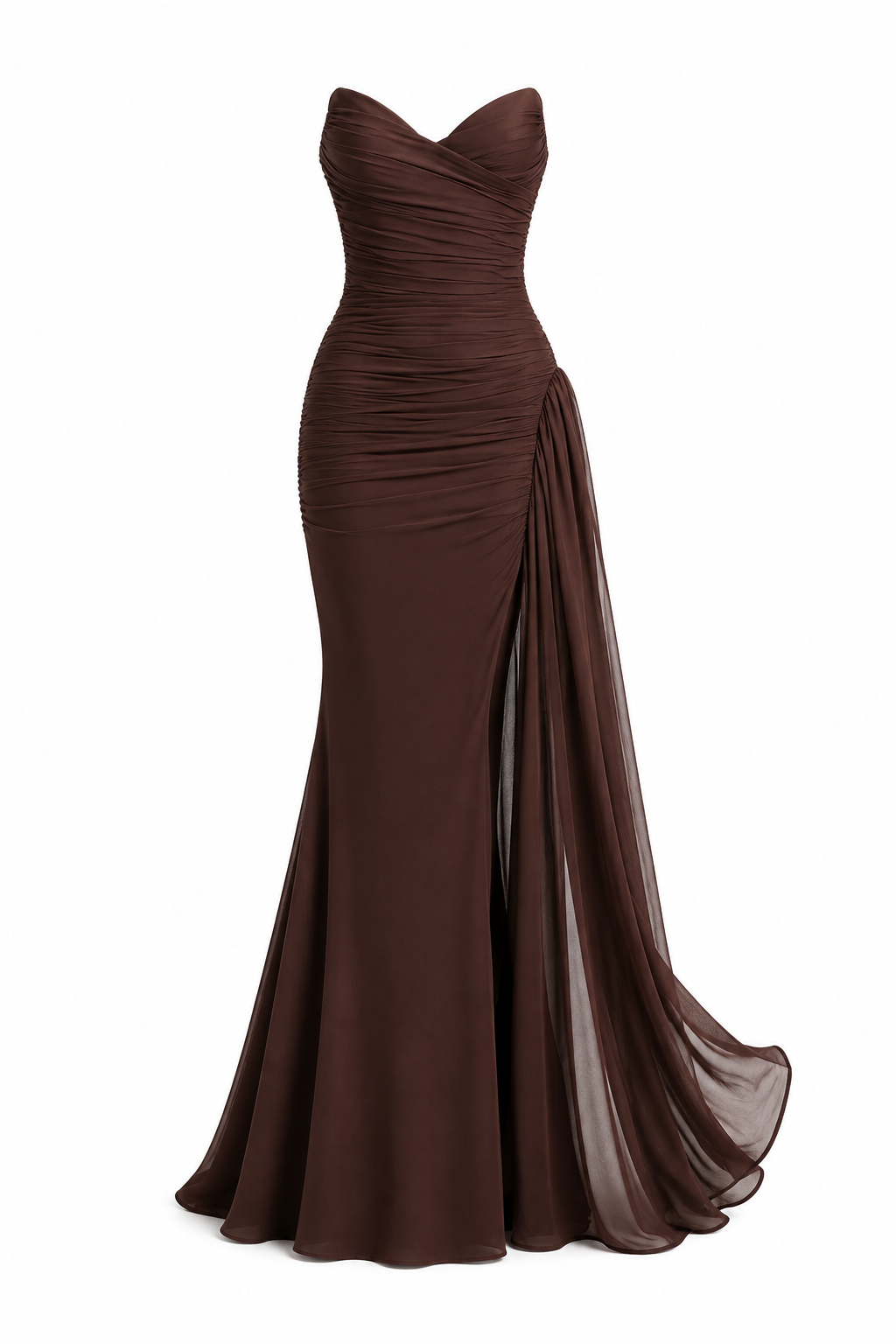 SORAYA GOWN — Strapless Ruched Drape Maxi