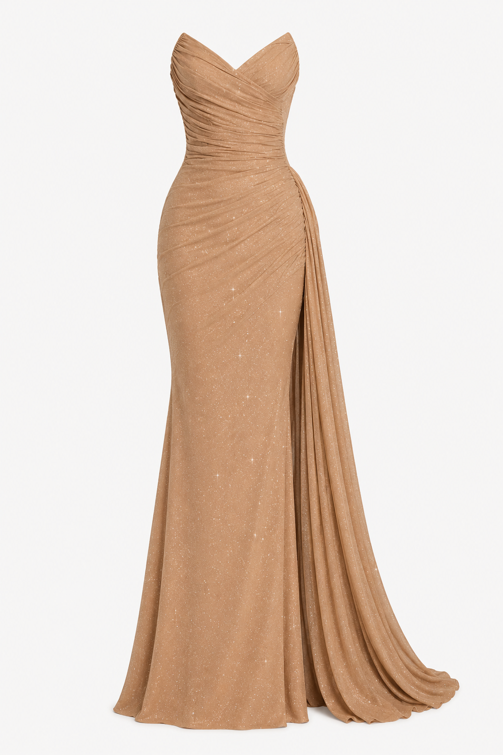 SORAYA GOWN — Strapless Ruched Drape Maxi