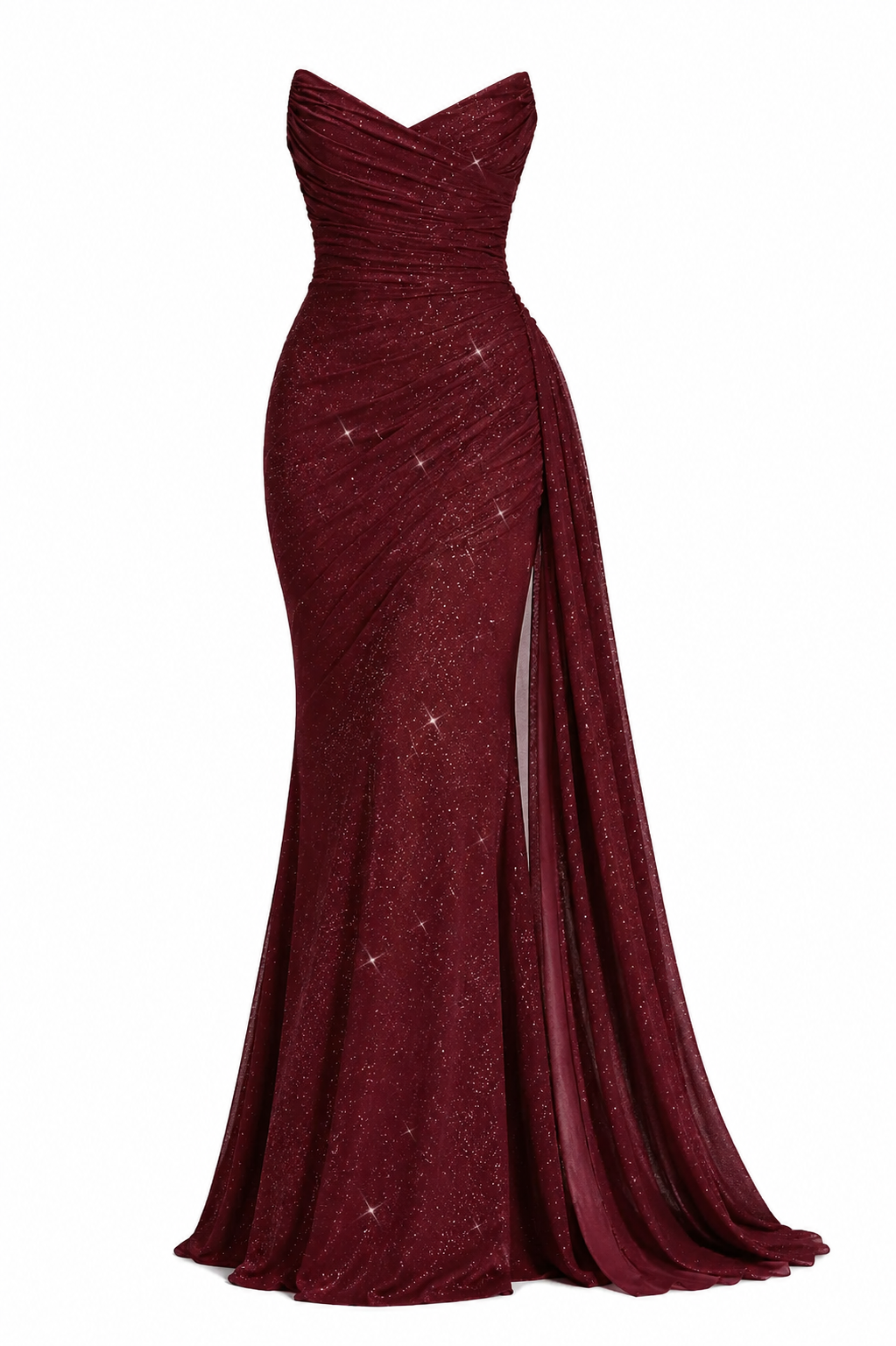 SORAYA GOWN — Strapless Ruched Drape Maxi