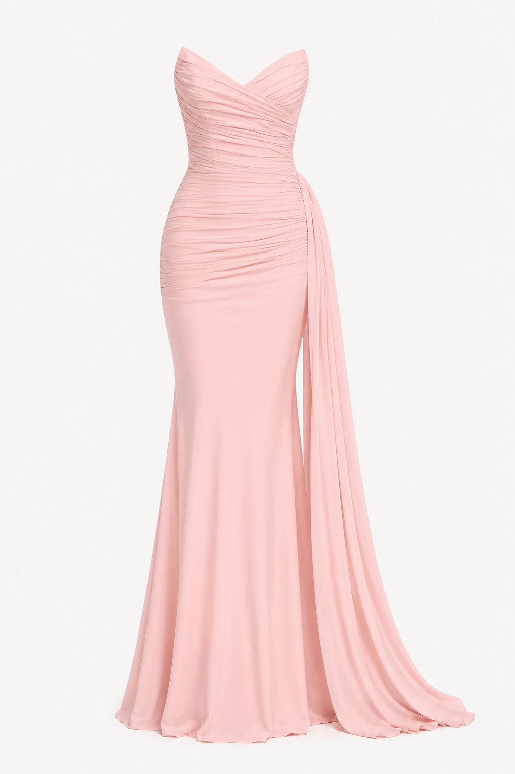SORAYA GOWN — Strapless Ruched Drape Maxi