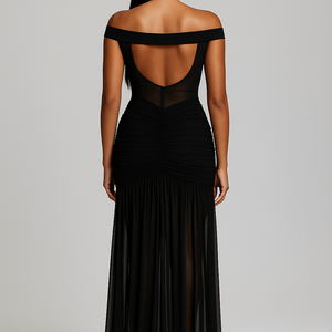 Noir Off Shoulder Corset Maxi Gown