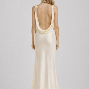 San Miguel Slip Gown — Cowl Neck Backless Satin Maxi