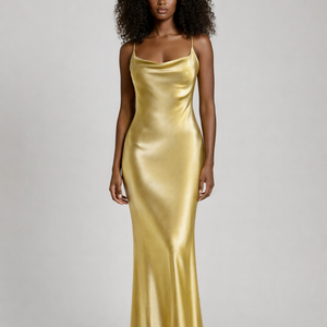 Midas Slip Gown — Cowl Neck Satin Maxi in Gold