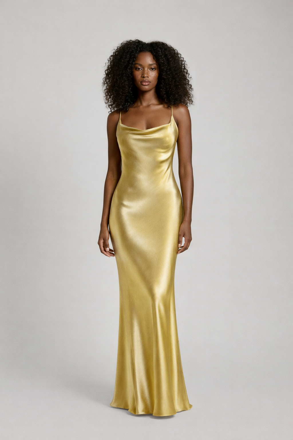 Midas Slip Gown — Cowl Neck Satin Maxi in Gold