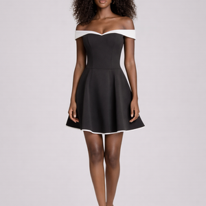 Coco Mini Dress— Off-Shoulder Contrast Trim Skater Dress