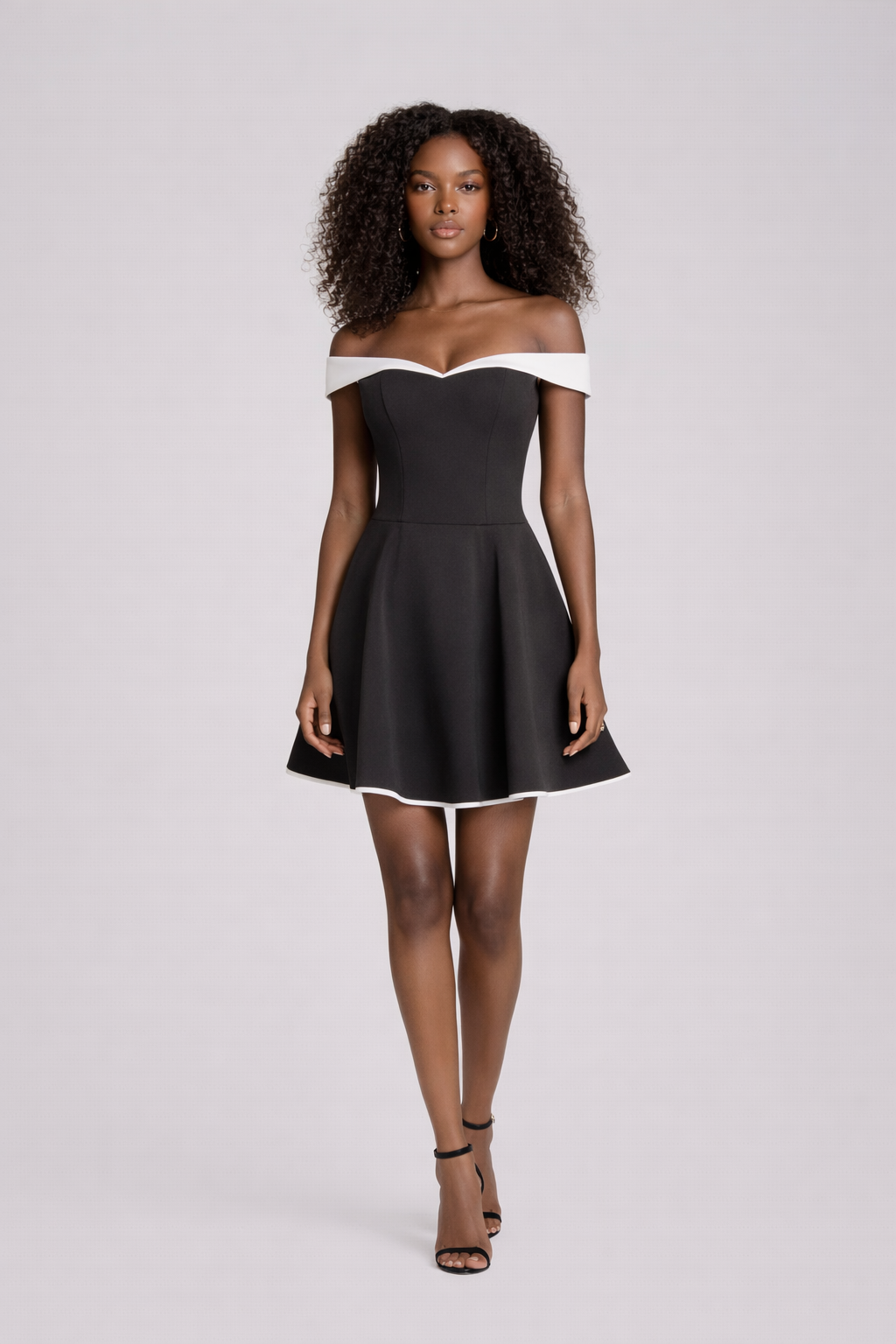 Coco Mini Dress— Off-Shoulder Contrast Trim Skater Dress