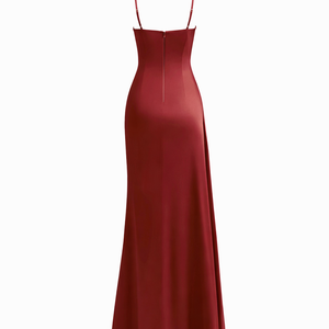 Vienna Satin Gown— Cowl Neck Ruched Maxi with Thigh Slit