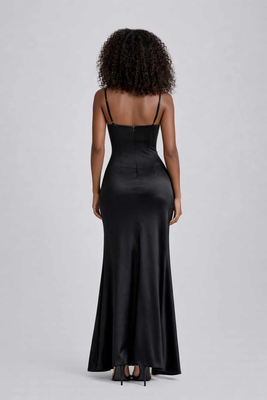 Vienna Satin Gown— Cowl Neck Ruched Maxi with Thigh Slit