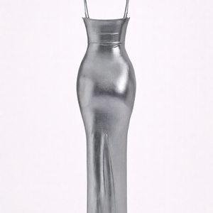 THE CANNES GOWN — Liquid Metallic Backless Slip Maxi