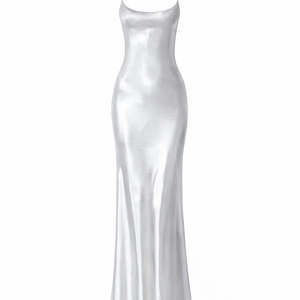 THE CANNES GOWN — Liquid Metallic Backless Slip Maxi