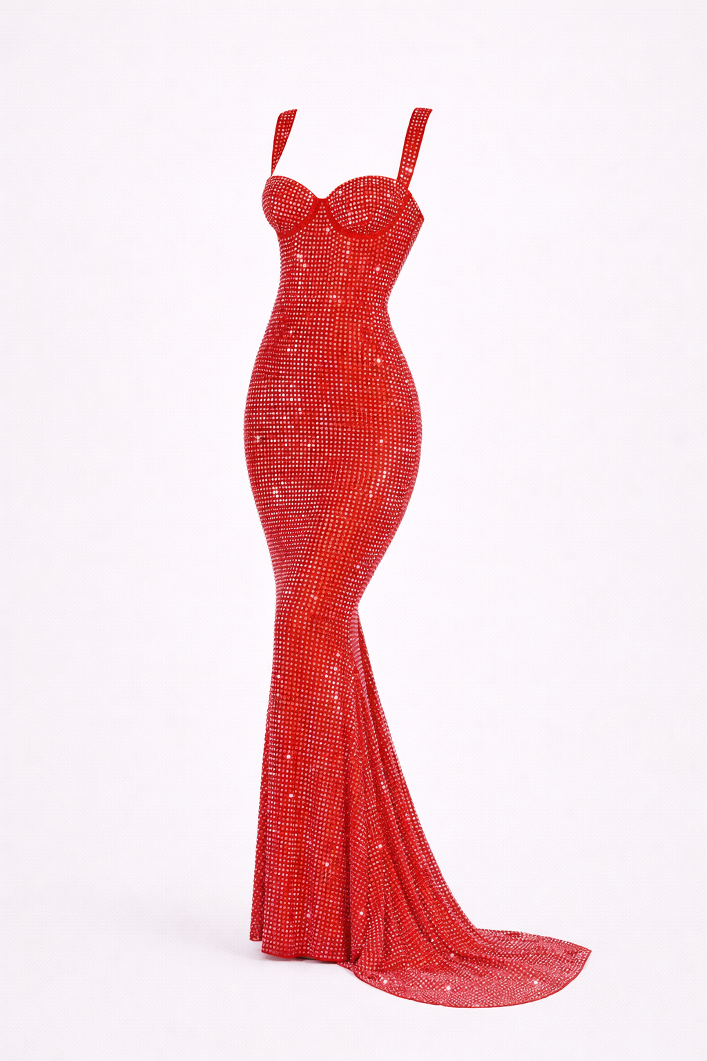 Cartagna Gown — Rhinestone Sculpted Mermaid Maxi (Brown / Red)