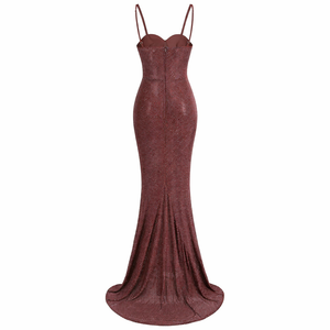 Cartagna Gown — Rhinestone Sculpted Mermaid Maxi (Brown / Red)