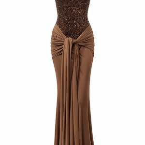 Capri Gown — Sequin Corset Bodice with Draped Satin Skirt