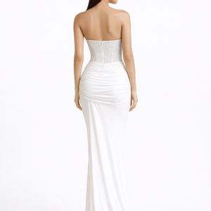 Capri Gown — Sequin Corset Bodice with Draped Satin Skirt