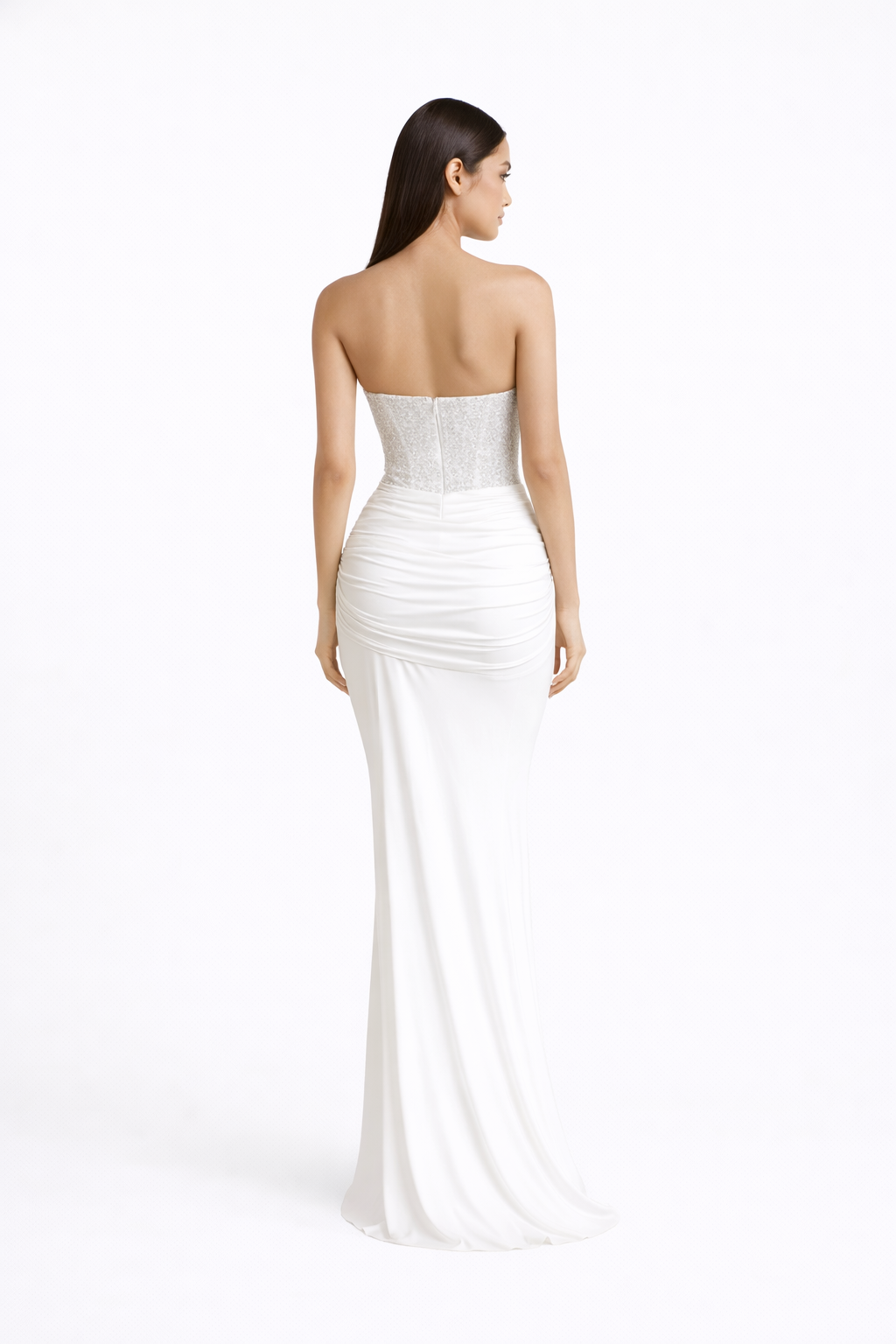 Capri Gown — Sequin Corset Bodice with Draped Satin Skirt