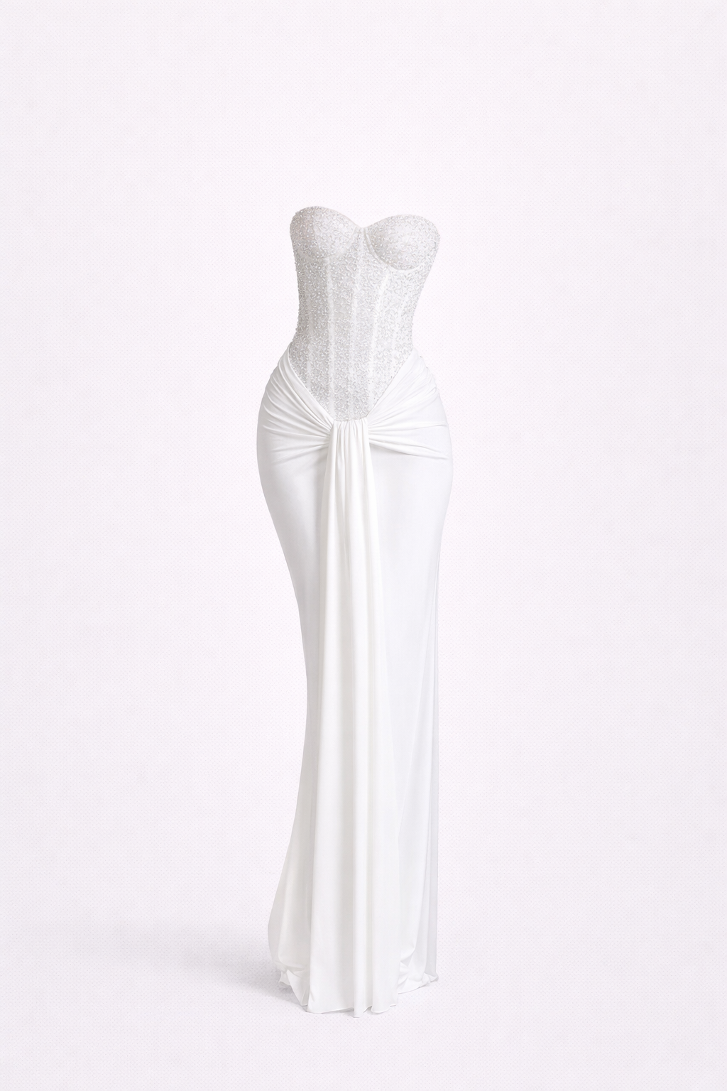 Capri Gown — Sequin Corset Bodice with Draped Satin Skirt