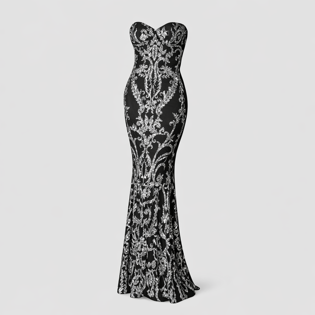 BAROQUE GOWN — Strapless Sequin Embroidered Mermaid Dress