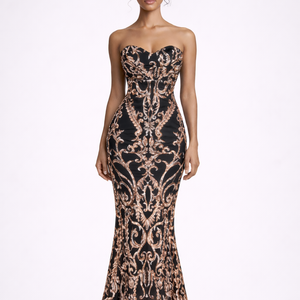 BAROQUE GOWN — Strapless Sequin Embroidered Mermaid Dress