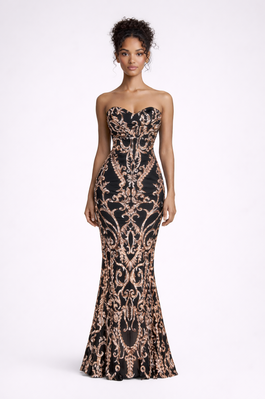 BAROQUE GOWN — Strapless Sequin Embroidered Mermaid Dress